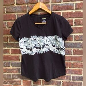 Tek Gear Large Womens Black Tee short sleeve black/gray/white vinyl front